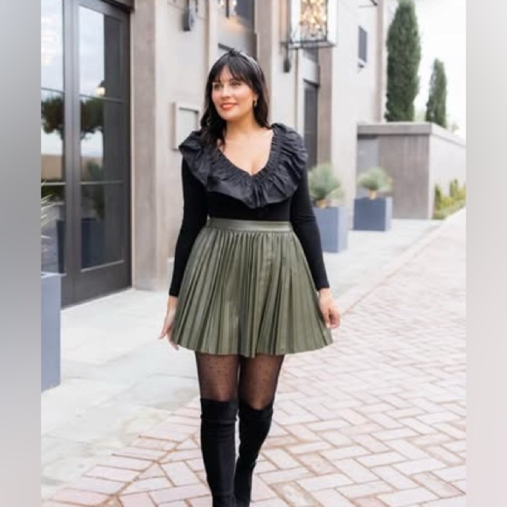 NWT Love Riche Olive Faux Leather Mini Skirt